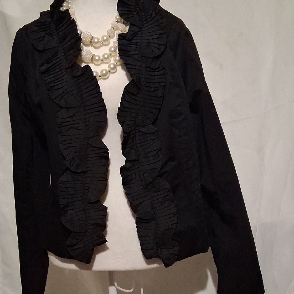 Elegant Black Ruffled Women's Jacket